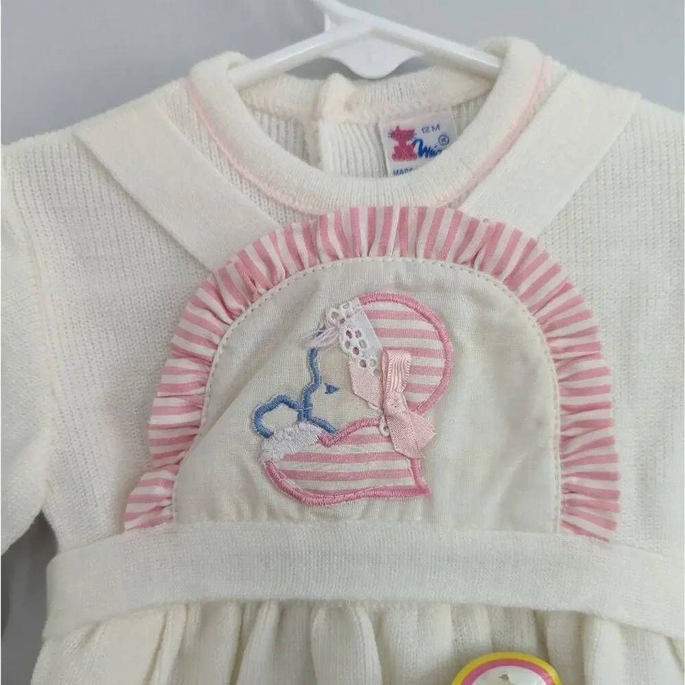 NEW Miau Vintage Baby Doll Girl Dress 12 M White Pink Easter Church Portugal